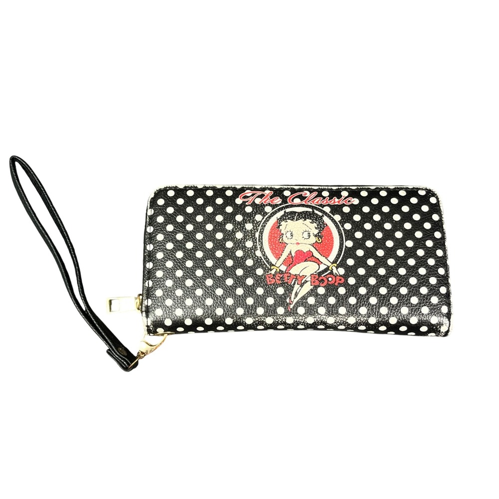 Betty Boop The Classic Polka Dot Zip Around Wristlet Wallet Black Red White